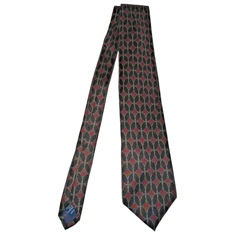 Lands' End‎ 100% Silk Luxury Tie Burgundy Geometric Pattern Printed Silk Necktie